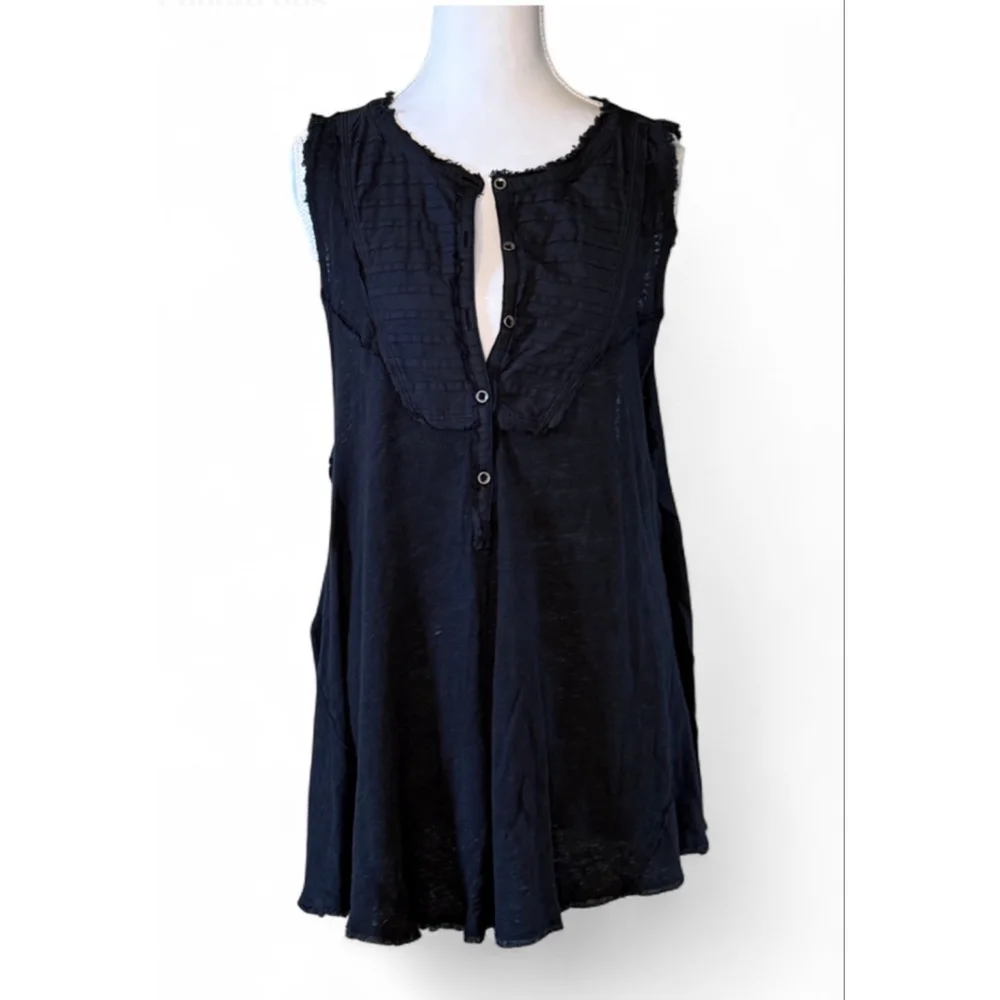 NWT Free People We The Free Black Linen Blend Sleeveless Tunic Top Size S - Picture 1 of 4
